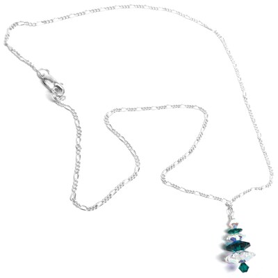 Emerald-Green and Clear AB Snow-Laden Austrian Crystal Christmas Tree Chain Necklace Sterling Silver - image2